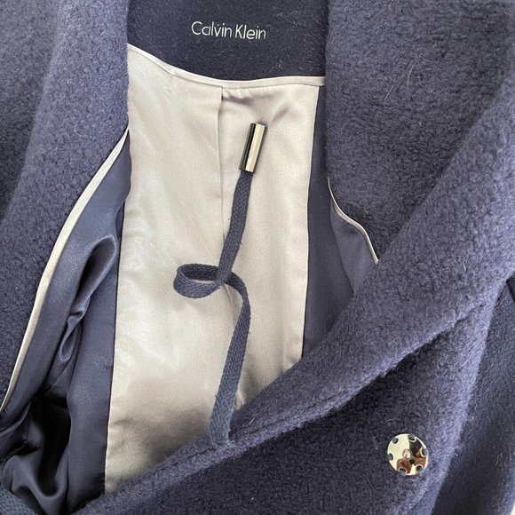 Calvin Klein Women's Blue Hooded Wool Coat, Size 10 - Picture 9 of 10